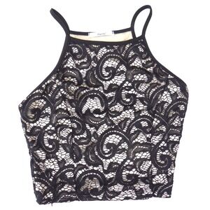 Papaya Womens Black Floral Lace High Neck Crop‎ Top Spaghetti Strap Medium